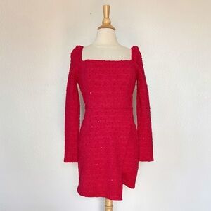 Francesca's Collections Solid Red Sequin Long Sleeve Dress